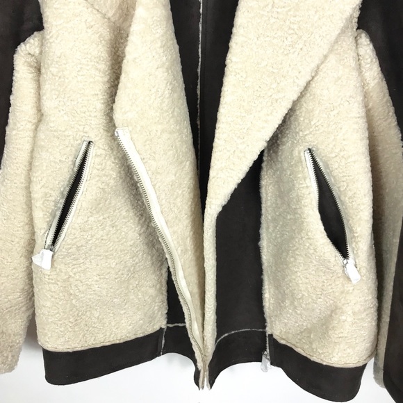 Treasure and Bond Moto Bomber Shearling Mixed Media Jacket Coat Size Large - Picture 4 of 8